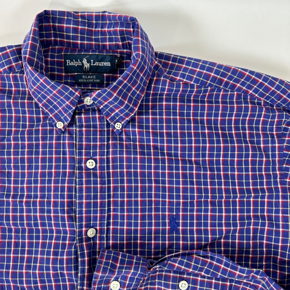 Ralph Lauren Blake Men’s Medium Long Sleeve Button Down Shirt Plaid Blue Pony
